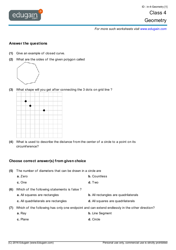 Geometry Math Practice Worksheets