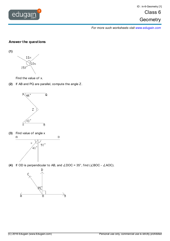Grade 6 Geometry Math Practice Questions Tests Worksheets Quizzes Assignments Edugain